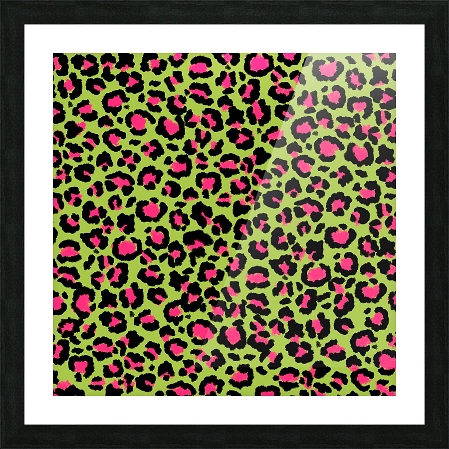 Leopard Pattern in Raspberry on Lime Green Picture Frame print