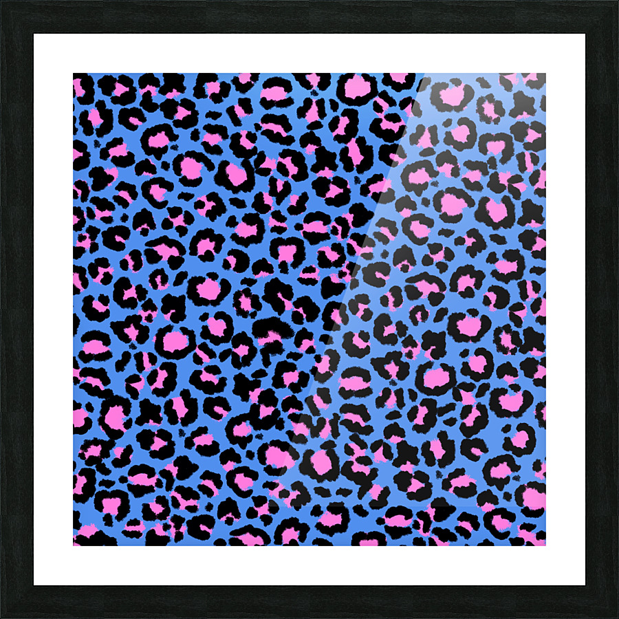 Leopard Pattern in Raspberry on Electric Blue  Picture Frame print