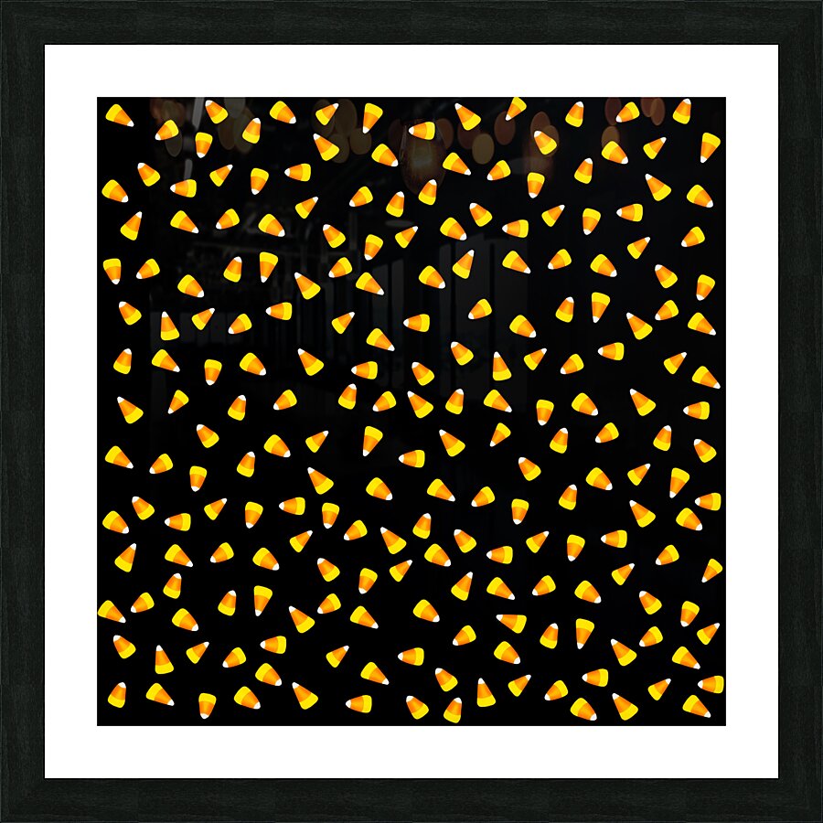 Candy Corn Pattern on black Picture Frame print