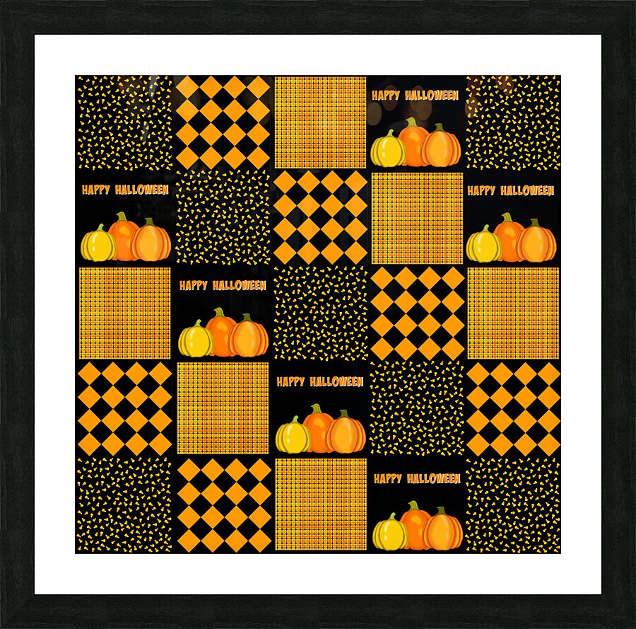 Pumpkin Halloween Patchwork Pattern Picture Frame print