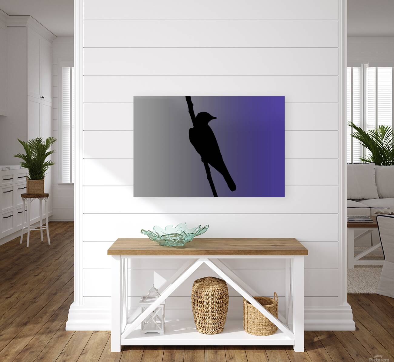 Mockingbird Silhouette on Steel Blue Reproduction