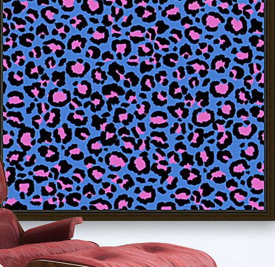 Leopard Pattern in Raspberry on Electric Blue  by Photography and Digital Art By Colleen