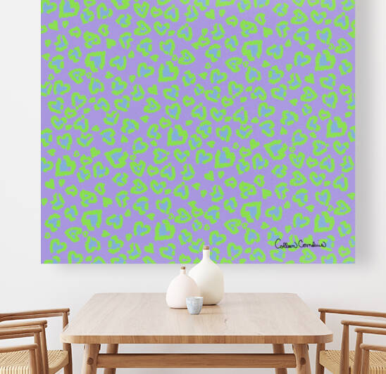 Valentine Leopard Pattern in Green on Pastel Blue by Photography and Digital Art By Colleen