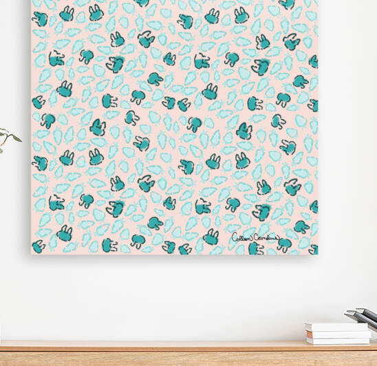 Pastel Blue Bunnies and Sky Blue Carrots on Cotton Candy Pink Easter Pattern by Photography and Digital Art By Colleen
