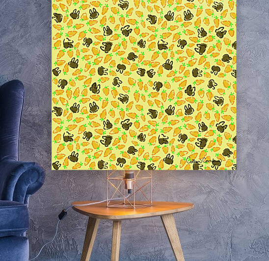 Brown Bunnies and Orange Carrots on Goldenrod Easter Pattern by Photography and Digital Art By Colleen