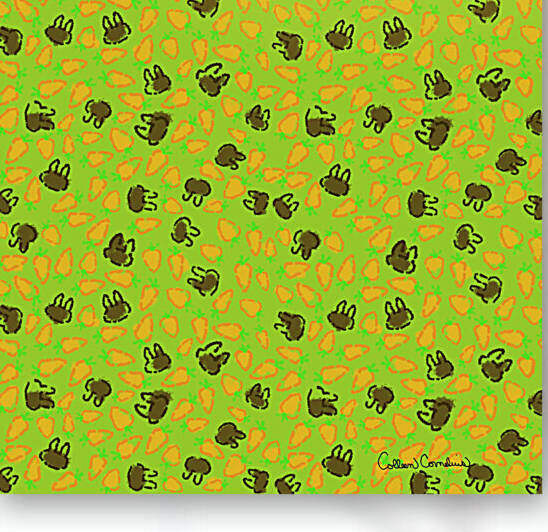 Brown Bunnies and Orange Carrots on Easter Grass Green by Photography and Digital Art By Colleen