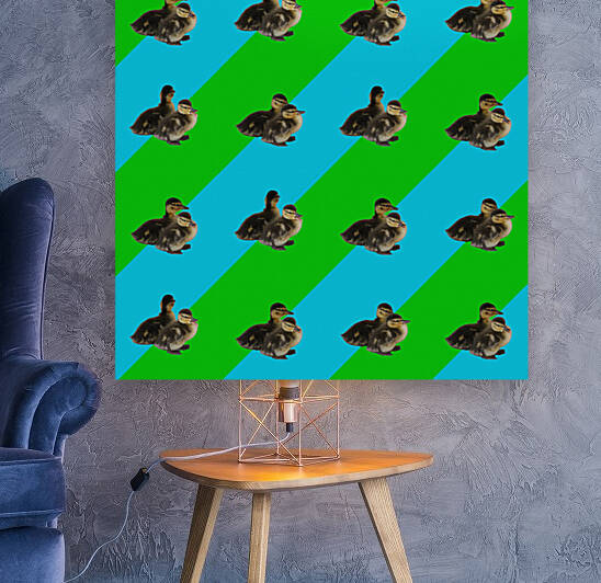 Baby Ducks on Grass Green and Sky Blue Pattern by Photography and Digital Art By Colleen