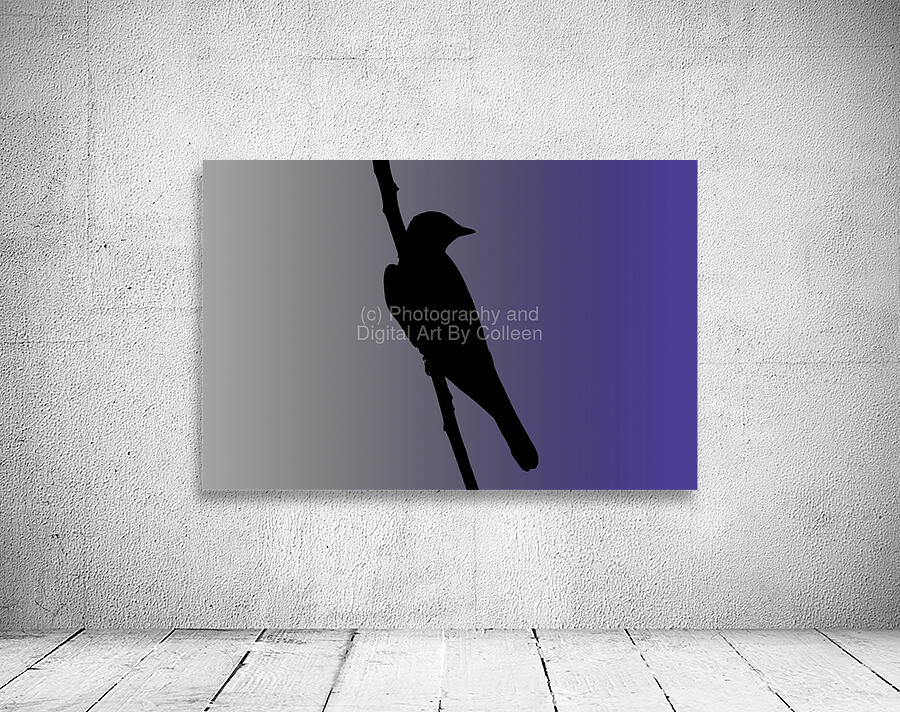 Mockingbird Silhouette on Steel Blue Wall Preview