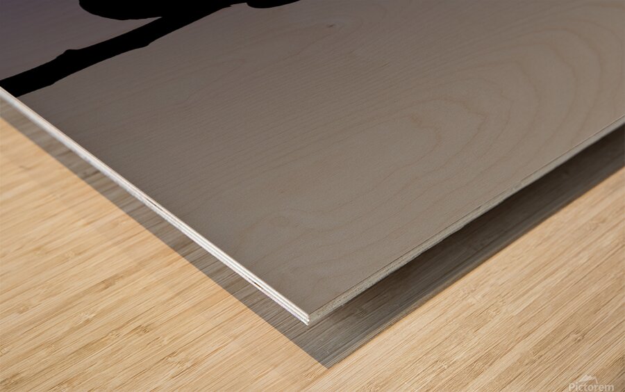 Mockingbird Silhouette on Steel Blue Wood print