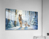Noble German Shepherd in a Serene Snowy Forest - Watercolor Winter Acrylic Print