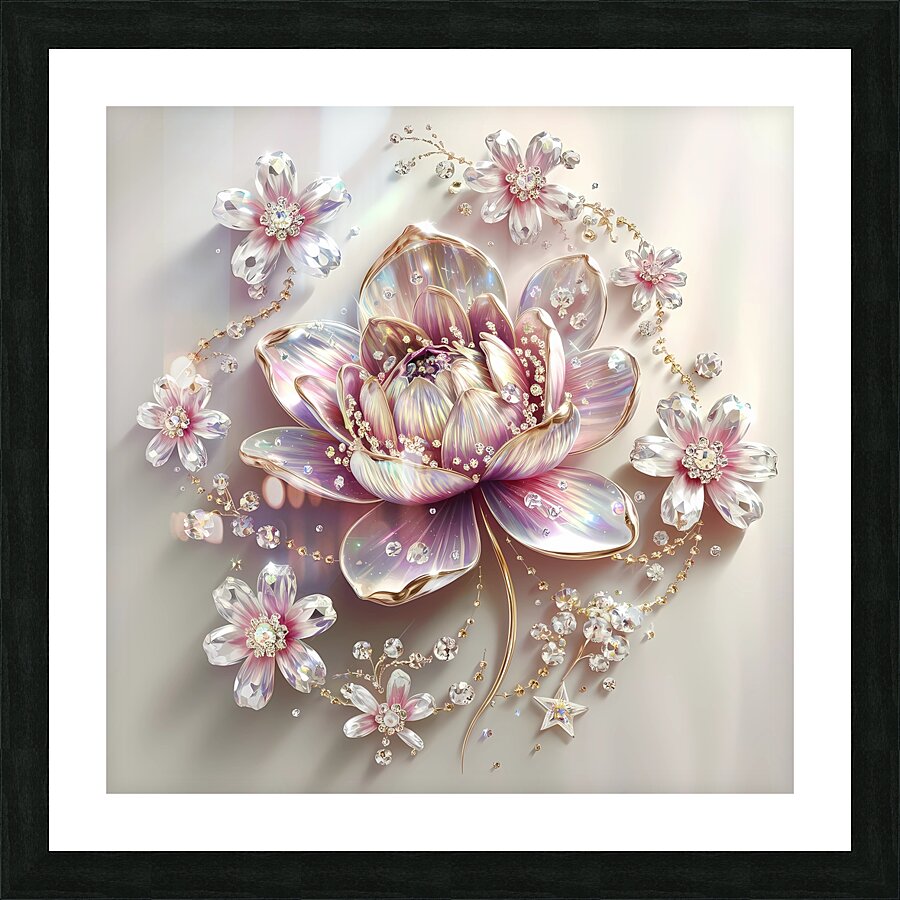 Iridescent Lotus Elegance: A Crystal Floral Fantasy Picture Frame print