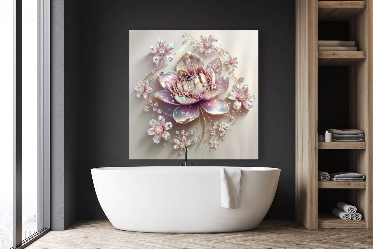 Iridescent Lotus Elegance: A Crystal Floral Fantasy Reproduction