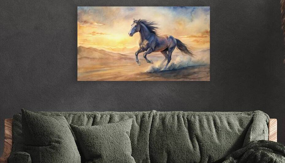 Majestic Stallion Galloping Through a Golden Sunset by jawad farah