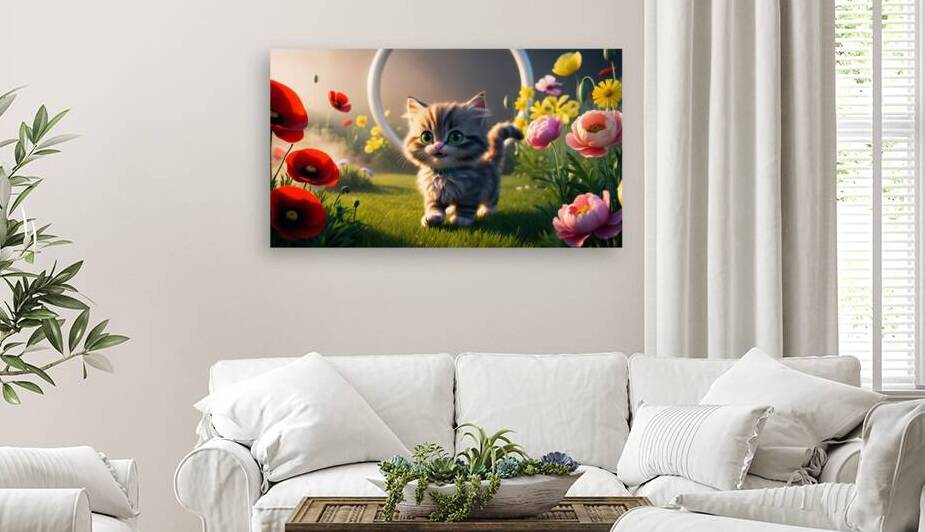 Whimsical Garden Adventure: Adorable Kitten in Blooming Flowers by jawad farah