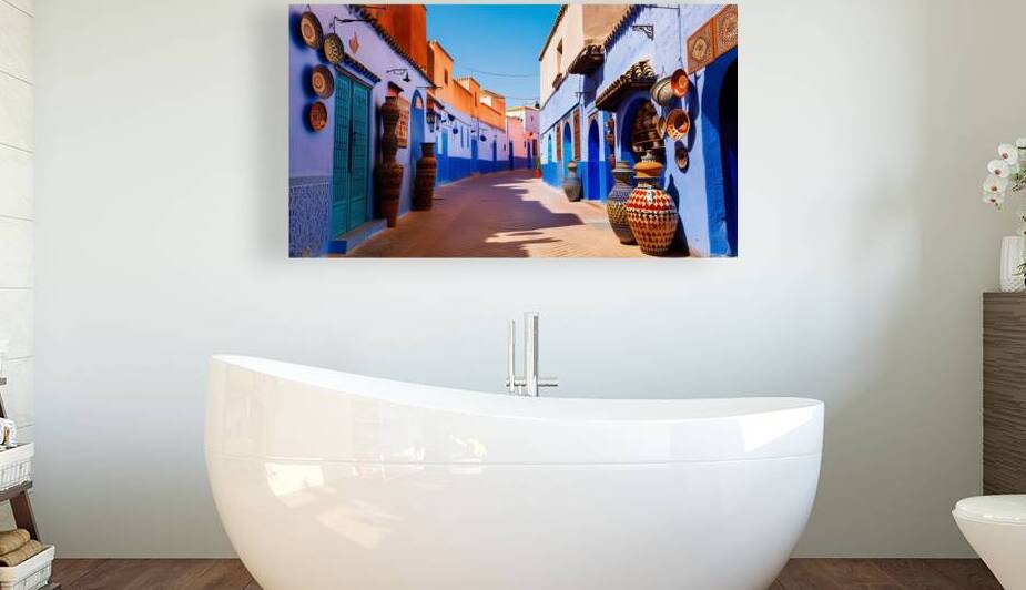 Moroccan Street Art: Blue & Orange Charm of Chefchaouen by jawad farah