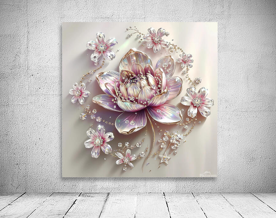 Iridescent Lotus Elegance: A Crystal Floral Fantasy Wall Preview