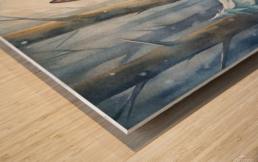 Noble German Shepherd in a Serene Snowy Forest - Watercolor Winter Wood print