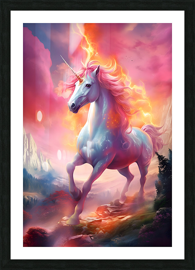 Dramatic Unicorn with Fiery Mane Picture Frame print