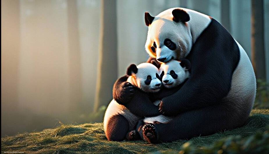 Beautiful panda holding her babies 4 by mohamed gaber