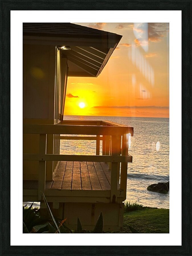 Sunset at the surf shack Picture Frame print