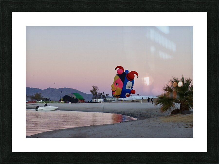 Balloons on the beach at sunrise Picture Frame print