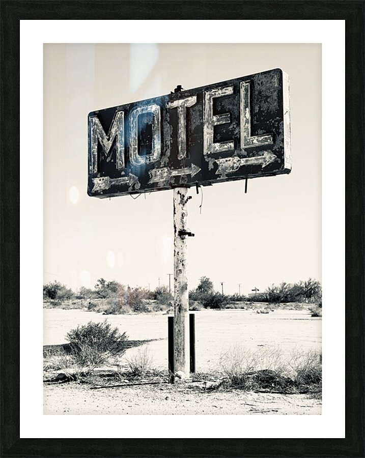 Whiting Bros Motel sign Yucca Arizona Route 66 B&W Picture Frame print