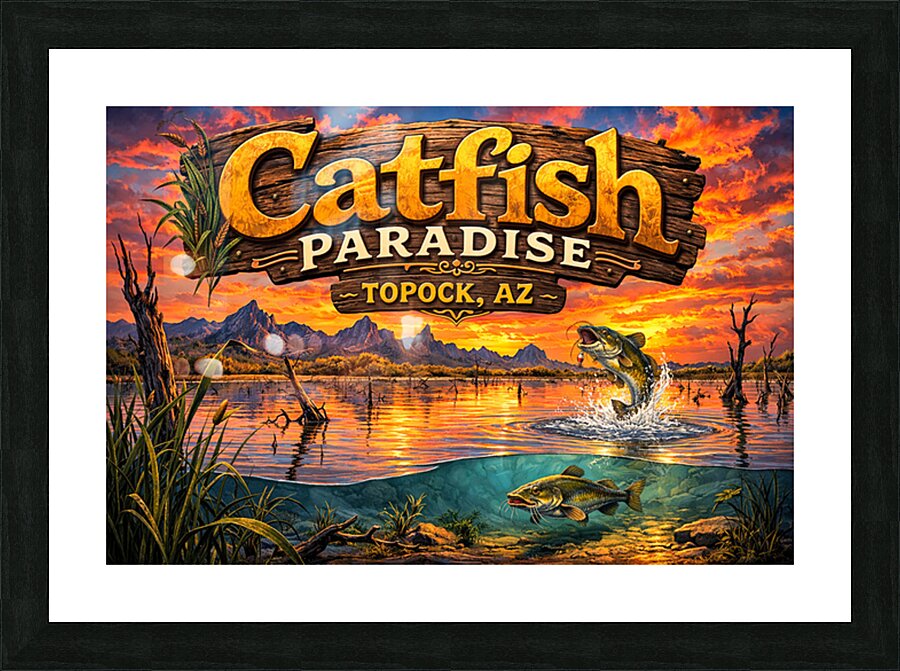 Catfish Paradise Topock AZ - Graphic design Picture Frame print