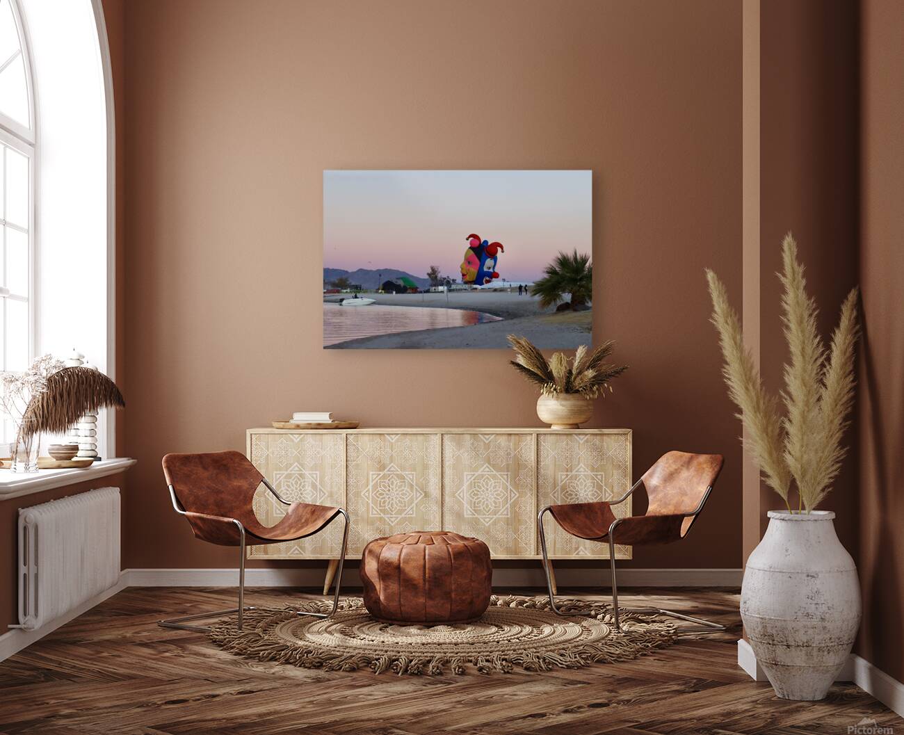 Balloons on the beach at sunrise Reproduction