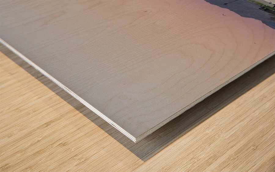 Balloons on the beach at sunrise Wood print