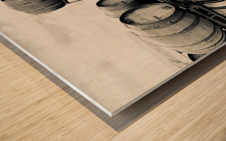 Barrels on the Crushpad Wood print