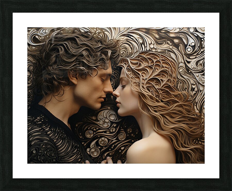 pharcry. a man and woman kiss each other while lo 1707829186.9767 Picture Frame print