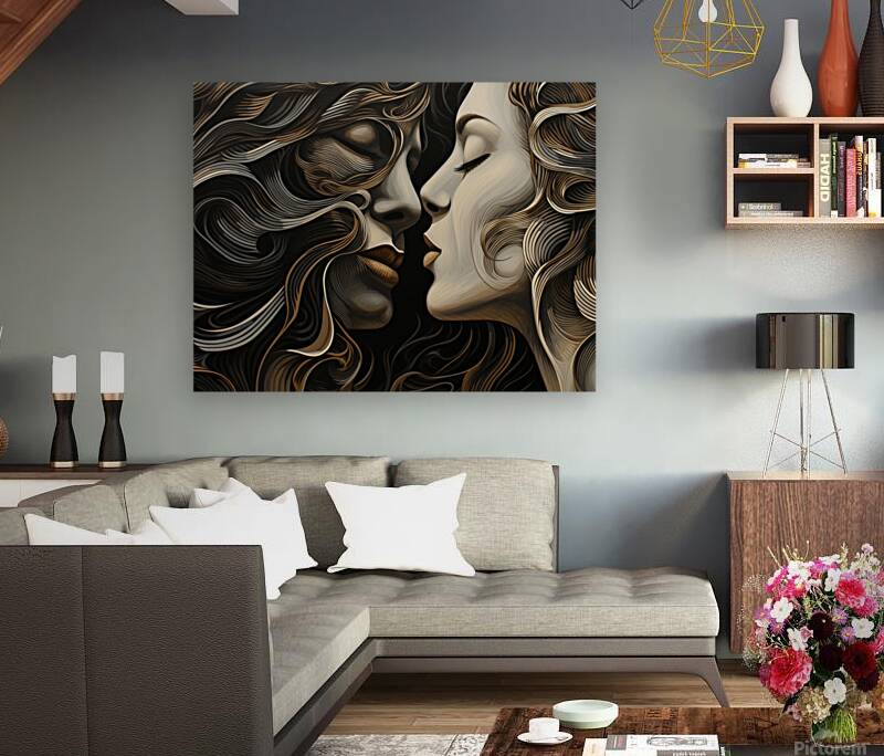 pharcry. a man and woman kiss each other while lo Reproduction