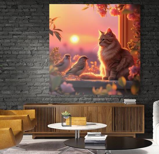 My cat with sunset birds by Yasino