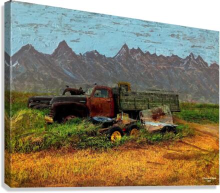 Mountain View with Trucks Canvas Print