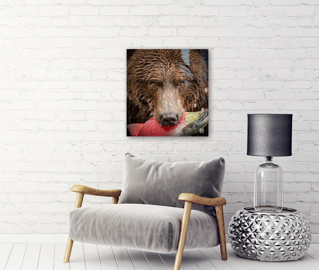 Closeup Bear with Red Salmon Reproduction