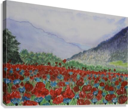 Swiss Alps and red poppies Canvas Print