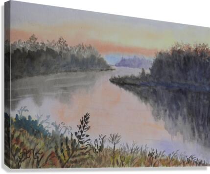 Sunset over a river Canvas Print