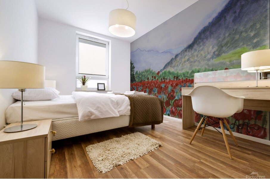 Swiss Alps and red poppies Mural print