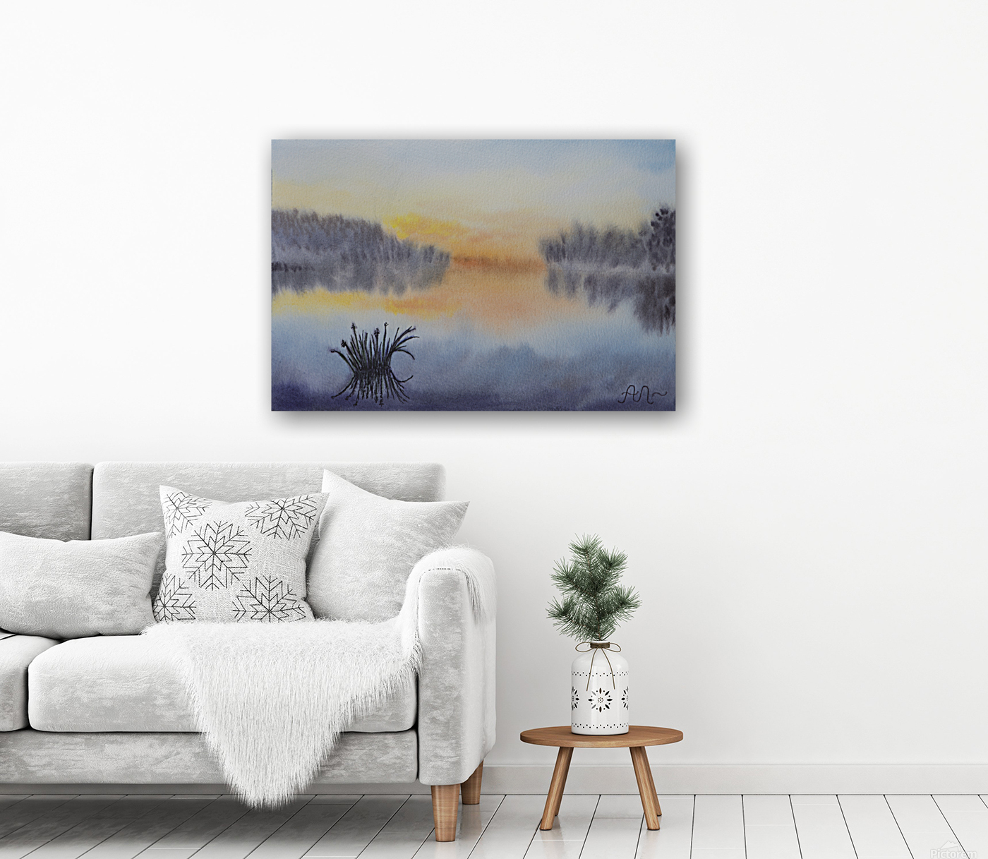 Sunset over a lake Reproduction