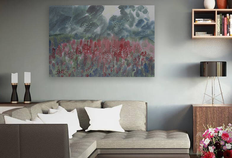  Red flowers in a meadow Reproduction