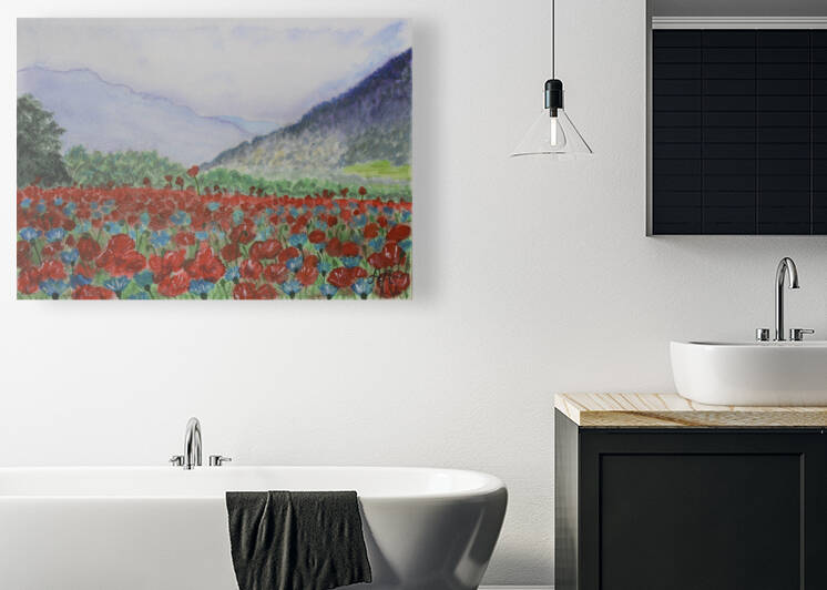 Swiss Alps and red poppies Reproduction