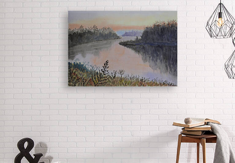 Sunset over a river Reproduction