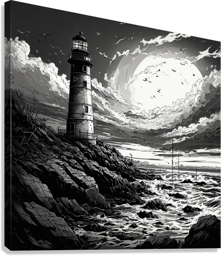 A lighthouse  black and white Canvas Print