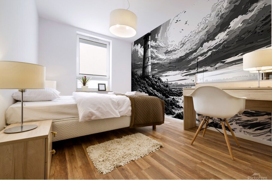 A lighthouse  black and white Mural print