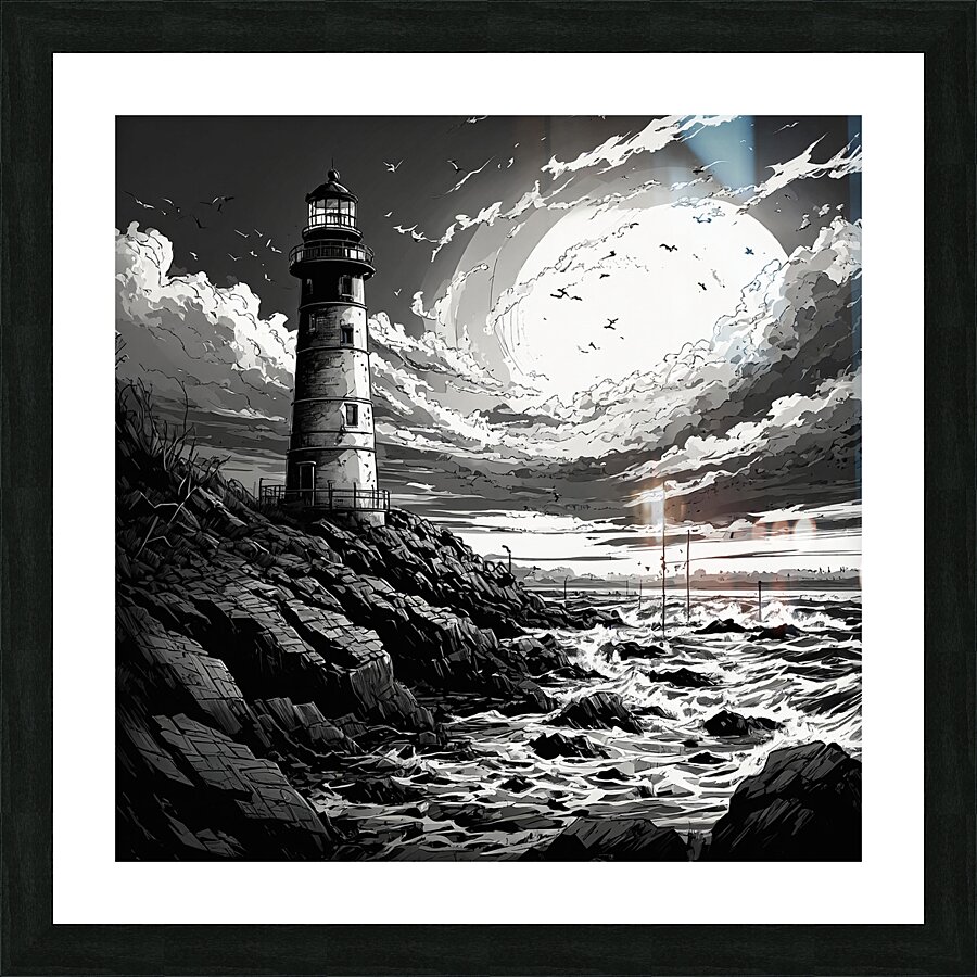 A lighthouse  black and white Picture Frame print