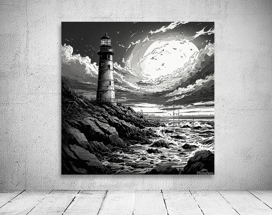 A lighthouse  black and white Wall Preview