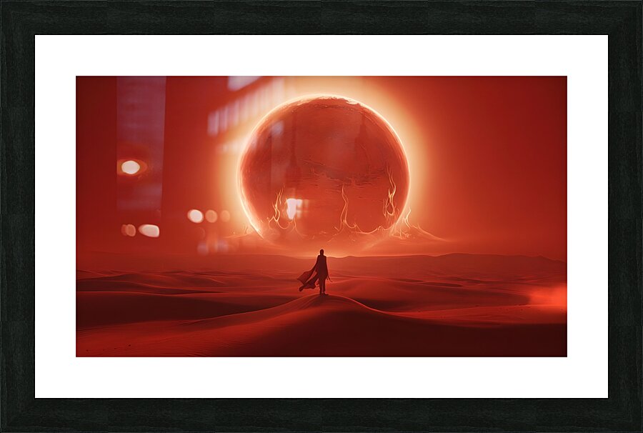 Eclipse of Fire – Dramatic Martian Landscape with Celestial Radiance  Picture Frame print