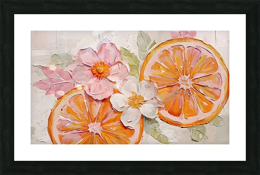 Vibrant Citrus Blossom – Impressionist Oil Painting with Orange Slices and Flowers  Picture Frame print