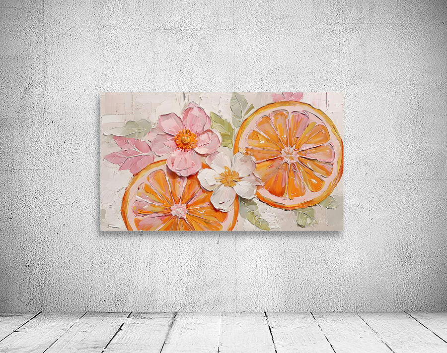 Vibrant Citrus Blossom – Impressionist Oil Painting with Orange Slices and Flowers  Wall Preview