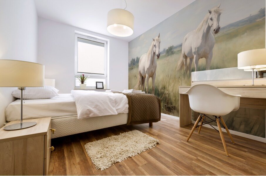 Two white horses Mural print